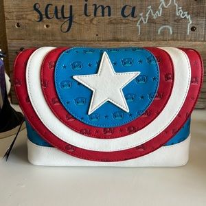 LOUNGEFLY MARVEL Crossbody Bag Hangbag Purse CAPTAIN AMERICA Avengers Star